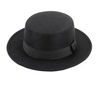 Bamboopack Classic Black Flat Top Brim Fedora Hat Panama Hat Felt Church Derby Cap Pork Pie Hat Jazz Hat with Belt for Women Men