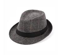Bamboopack Mens Classic Plaid Short Brim Trilby Manhattan Gangster Fedora Hat Panama Jazz-Hat with Decorative Band, Grey, M (WTTK74240)