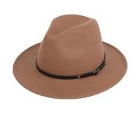 Bamboopack Women Classic Wool Fedora Hat with Belt Buckle Wide Brim Panama Hat Trilby Hat Derby Cap, Khaki (WTTC87782)