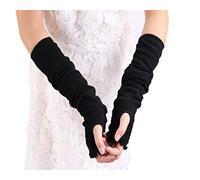 Bamboopack Women Long Stretch Fingerless Gloves Arm Warmers Thumb Hole Wrist Gloves Fingerless Mittens Thermal Knitted Gloves Arm Sleeve(Lotus Leaf Trim)