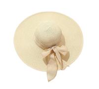 Bamboopack Women Summer Straw Sun Hat Wide Brim Sun Protection Straw Hat Summer Foldable Floppy Sun Hat Beach Cap UPF 50+(Beige)