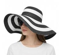 Bamboopack Womens Beachwear Sun Hat Striped Wide Brim Straw Hat Floppy Foldable Roll Up Beach Cap Big Brim Hat Summer Hat (Black & White Striped Hat)