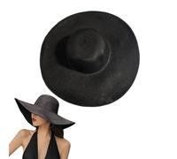 Bamboopack Womens Wide Brim Floppy Straw Hat Foldable Beach Sun Hat for Summer Travel Wedding Party Black