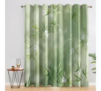 Bamboos Blackout Curtains Bedroom 52 x 63, Floral Green Curtains for Home Decor, Living Room, Thermal Eyelet Patterned Window Drapes, 63 Inch Drop 2 Panels HE111