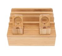 Bamboos Charging Station Organizer, Multiple Devices with 5 Port Charging Station Rack for Smartphones Tablets Laptops Watches with Cable Box (Light Brown)