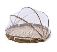 Bamboos Fruit Basket with Mesh Cover, Fly Net Food Tent for Outdoor Picnic, Hand Woven Seagrass Basket (40cm40cm)