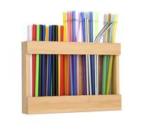 Bamboos Straw Holder, Wood Utensil Container, Kitchen Cupboard Organizer 24x4x16.5cm/9.45x1.57x6.5 Inches Space-Saving Design/Adhesive-Mounted For Dining Drawer Table And More