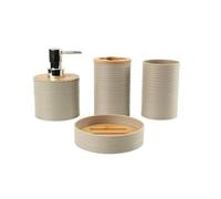 Bamboos Topped Bathroom Storage Container 4 Piece Set Includes Soap Dish Toothbrush Cup Lotion Dispenser Hygienic Bamboos Bathroom Essential