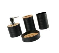 Bamboos Topped Bathroom Storage Container 4 Piece Set Includes Soap Dish Toothbrush Cup Lotion Dispenser Hygienic Bamboos Bathroom Essential