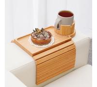 BAMBOOTRAY Couch Cup Holder Tray, 3 in 1 Couch Arm Table,Large Bamboo Sofa Arm Rest Tray with 360° Cup Holder,Removable Anti-Slip Organizer for Snack Drink Eating