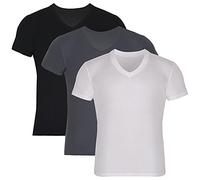 BAMBOOVEN Men's T-Shirts Rayon Made from Bamboo - Modern Fit, Moisture Wicking Undershirt - Crewneck/V-Neck Tees, 3-Pack, V-neck - Black/Dark Gray/White, Medium