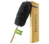 BAMBUA Feather Duster Extendable [Special Microfiber] Effective Long Handled Duster - Bamboo Handle - Premium Telescopic Dusters for Cleaning - Cobweb Brush - Extendable Duster On A Stick (140 cm)