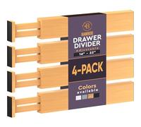 Bambüsi Adjustable Bamboo Drawer Dividers - Expandable Drawer Organizers for Kitchen - Spring Loaded Drawer Separators for Home, Clothes, Office, and Dressers (17.5" to 22) Natural