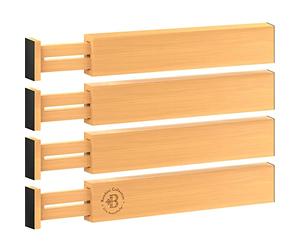 Bambüsi Adjustable Bamboo Drawer Dividers - Expandable Drawer Organizers for Kitchen - Spring Loaded Drawer Separators for Home, Clothes, Office, and Dressers (17.5" to 22) Natural
