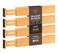 Bambüsi Bamboo Drawer Dividers Organizer - Adjustable Fits Standard Drawers Sized 12.2" Upto 17.3"- Expandable Kitchen Drawer Organizer Separator for Utensils, Dresser, Clothes, Bedroom, Bathroom 4PK