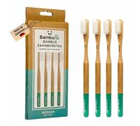 BAMBUNA Bamboo Toothbrushes 1 x Set of 4 Medium Soft with Subtle Marking - Plastic-Free Toothbrush - Bamboo Toothbrush with Castor Oil Bristles - Plastic-Free Toothbrush - Made in Germany