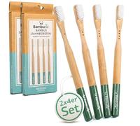 BAMBUNA Bamboo Toothbrushes 2 x Set of 4 Medium Soft with Subtle Marking - Toothbrush Plastic-Free - Bamboo Toothbrush with Castor Oil Bristles - Made in Germany