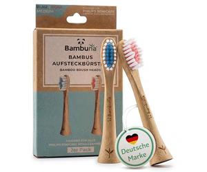 BAMBUNA Replacement Brushes Suitable for Philips Sonicare Sonic Toothbrush, Bamboo Toothbrush Head, Medium Replacement Toothbrush Heads, PLA Connector, Vegan, BPA-Free, Sustainable, Set of 2, Blue