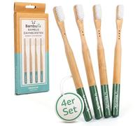 Bambuna Set of 4 Vegan Toothbrushes, Plastic-Free, Bamboo Toothbrush with Castor Oil Bristles, Medium Soft, Natural Lacquer Coating, BPA-Free, Marking on the Handle, Sustainable Manual Toothbrushes