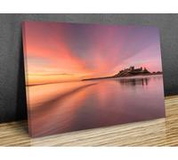 Bamburgh Beach and castle, Famous British Landmark, North England, mounted canvas print ready to to hang (30x20in(75cmx50cm))