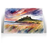 Bamburgh Castle Canvas Wall Art Print | Northumberland Picture | Landscape Watercolour Style | Wall Decor | Framed & Unframed Prints (20x14 inch Framed Canvas)