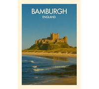 Bamburgh Castle England, Northumberland, Coastal Landscape Art Print, Historic Architecture. Size A4