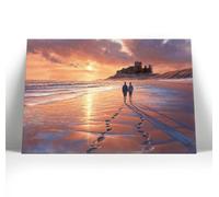 Bamburgh Castle Northumberland Canvas Wall Art Print | Sunrise stroll | Landscape Painting | Wall Art Decor | Framed & Unframed Prints Available (20x14inch FRAMED)