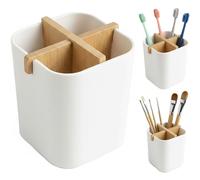 Bambware Eco-Friendly Bamboo Toothbrush Holder - Sustainable Biodegradable Bathroom Organizer with Removable Divider - Modern White Cup for Electric Toothbrush, Toothpaste & Makeup Brushes