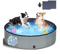 Bamda Dog Paddling Pool- 2026 Upgrade 5mm PP Board and Thickened Bottom, 47" Non-Slip Foldable Dog Paddling Pool for Small, Medium and Large Dogs, Children,120 x 30CM (Grey)