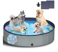 Bamda Dog Paddling Pool- 2026 Upgrade 5mm PP Board and Thickened Bottom, 71" Non-Slip Foldable Dog Paddling Pool for Small, Medium and Large Dogs, Children,180 x 30CM (Grey)
