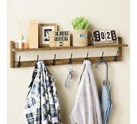 BAMEOS Wall-Mounted Coat Rack - 89cm Large Wooden Hooks with Shelf, 7 Dual Metal Hooks, Entryway Shelf for Bathroom, Kitchen, Living Room, Bedroom (Brown)