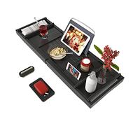 Bamfan Bath Caddy Tray for Bathtub - Bamboo Adjustable Organizer Tray for Bathroom with Free Soap Dish Suitable for Luxury Spa or Reading, Brown,black