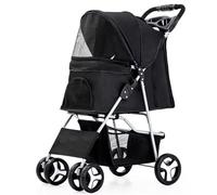 BAMFY Double Decker Dog Stroller, Portable Pet Stroller for Cat and Dog with Cup Holders, Breathable Mesh Foldable Cat Stroller for Travel Camping(Black)
