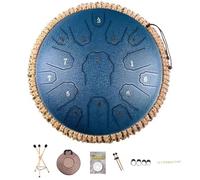 BAMFY Steel Tongue Drum 13 Inch 15 Note Hand Pan Drum With Bag Sticks Mallets Music Book, Sound Healing Percussion Instrument for Zen, Entertainment(13 inch 15 note A,Navy)