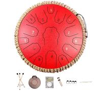 BAMFY Steel Tongue Drum 13 Inch 15 Note Hand Pan Drum With Bag Sticks Mallets Music Book, Sound Healing Percussion Instrument for Zen, Entertainment(13 inch 15 note A,Red)