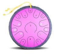 BAMFY Steel Tongue Drum Percussion Instrument Rain Drum With Bag, Music Book, Finger Paddles and Drum Mallets Hand Pan Drum for Mind Healing, Camping, Meditation(Pink,14 inches)