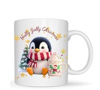 Bami Crafts Ltd Christmas Penguin Ceramic Mug, White, 11oz Microwave Safe Cup with Holiday Design, Cylindrical Shape, Hot Beverage Use, 11x9.5cm, Adult Size