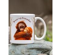 Bami Crafts Ltd You're My Orangutan Coffee Mug, White Ceramic Cup with Baby Monkey Punch and Plush Toy Design, Heartwarming Gift for Family and Loved Ones