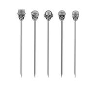 BAMI-LEE House 5 Piece Cocktail Picks Stainless Steel Skull Tops Martini Picks Reusable Olive Picks (Antique Silver)