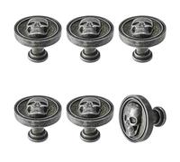 BAMI-LEE House 6PCS Vintage Skull Knob Skull Skeleton Cabinets Knobs Single Hole Cabinets Pulls Zinc Alloy Skull Drawer Knobs for Kitchen Drawer, Wardrobes, Bookcases, Dresser, Closets (Ancient tin)