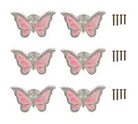 BAMI-LEE House Butterfly Cupboard Knobs,6 pcs Hand-Painted Butterfly Cabinet Knobs Drawer Pull Handle for Decorative Drawers, Wardrobes, Cabinets (Pink)