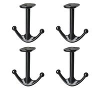 BAMI-LEE House Zinc Alloy Double Prong Ceiling Hooks, 4-Pack Under Shelf Coat Hooks Hanging Towel Robe Clothes Cap Bathroom Kitchen Cabinet Garage Use (Black)