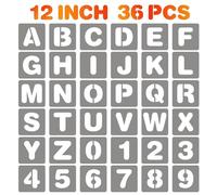 BAMIDELE 12 Inch Letter and Number Stencils, 36 Pcs Reusable Plastic Alphabet Spray Paint Stencils for Painting on Wood, Wall, Fabric, Rock, Chalkboard, Door Porch, Signage, DIY Craft Decoration
