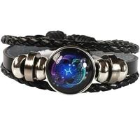 Bamideo Zodiac Signs Spirit Bracelet - Handmade Woven Multilayer Adjustable 12 Constellation Zodiac PU Leather Bracelets Unisex - Glow in the Dark ZodiacJewelry (Pisces)