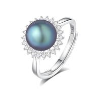 BAMIKI 925 Sterling Silver 18K Gold Plated Real Freshwater Pearl Adjustable Ring for Women, Sterling Silver, Pearl, Pearl