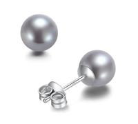 BAMIKI Pearl Stud Earrings Akoya Saltwater Cultured Pearl 925 Sterling Silver Hypoallergenic 18K White Gold Plated Jewelry Gifts for Women 7.0-7.9mm, 7-7.5mm, White Gold, Pearl