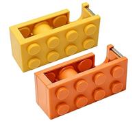 Bamily 2 PCS Sellotape Dispenser & Tape-Dispenser，Building Blocks Cellotape Dispenser Set, Yellow and Orange Heavy Duty for Office Home Use, School Students DIY Crafts and Shipping