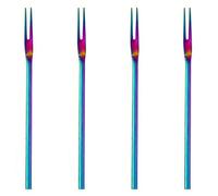 Bamily 4 Pcs Rainbow Color Dessert Forks, 304 Stainless Steel Fruit Forks Reusable, Pickle Olive Fork for Dessert,Fruit,Salad,Appetizer