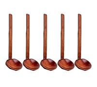 Bamily 5 Pcs Japanese Style Wooden Spoon, Long Handle Ramen Spoon & Soup Spoons 21cm*7cm, Bamboo & Paulownia Wood Hot Pot Ladle for Ramen, Soup, Hot Pot