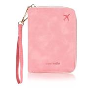 Bamily Passport Holder Travel Wallet, RFID Blocking Wallets Card Cases & Money Organisers, Premium PU Leather Multifunctional Card Holder with Wrist Strap, Slim for Women Men SIM SD Cards Coins (Pink)